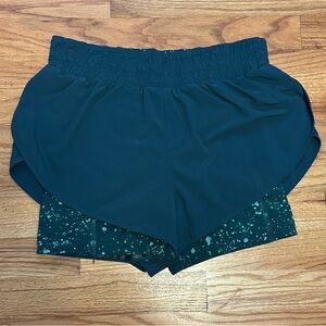 Athleta HIIT IT 2-in-1 Teal Athletic Shorts